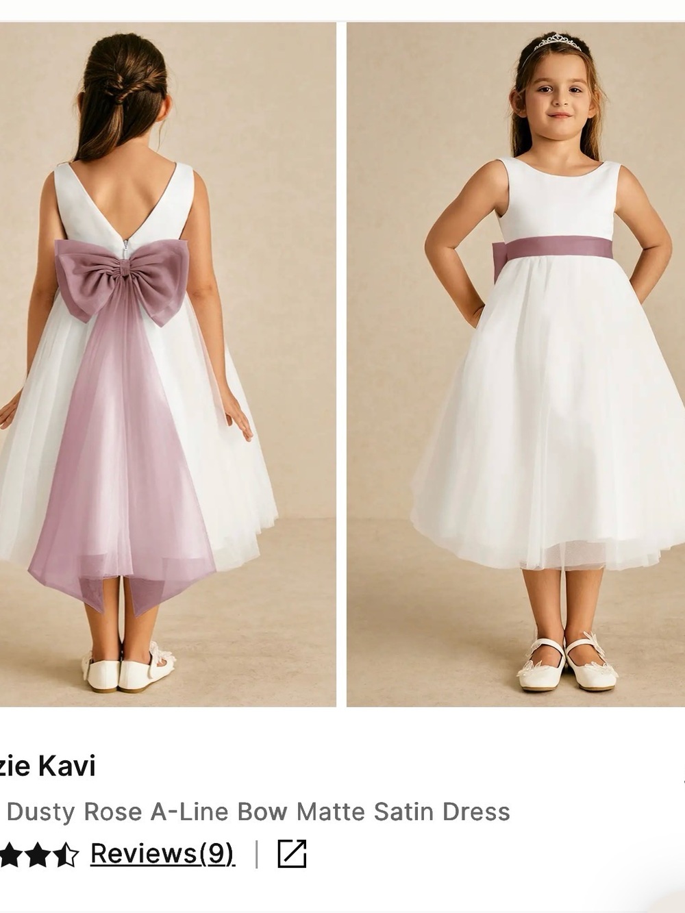 Azazie Kavi White Dress with Dusty Rose Sash and Bow